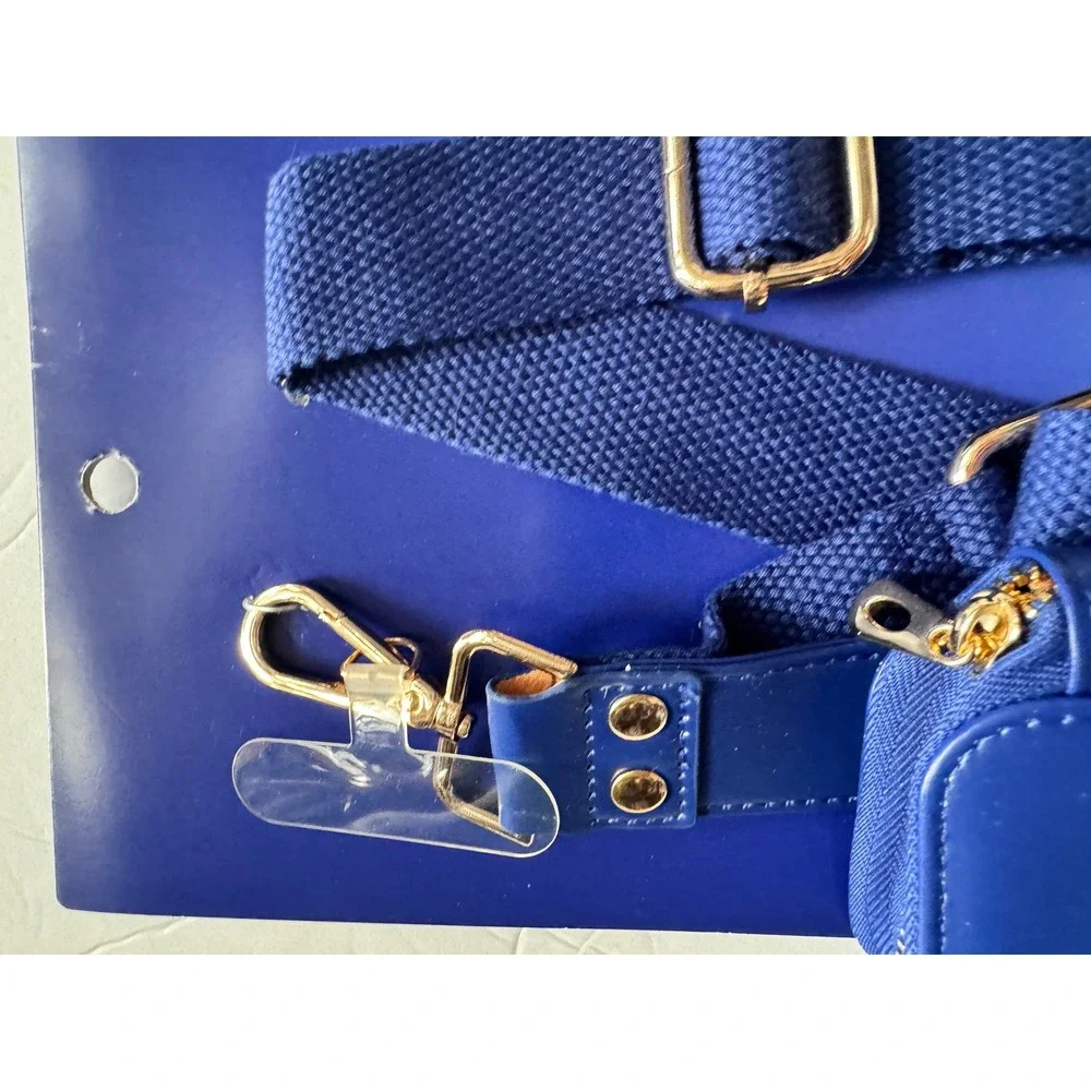 Universal Phone Crossbody with Wallet Royal Blue Adjustable Strap Gold Hardware